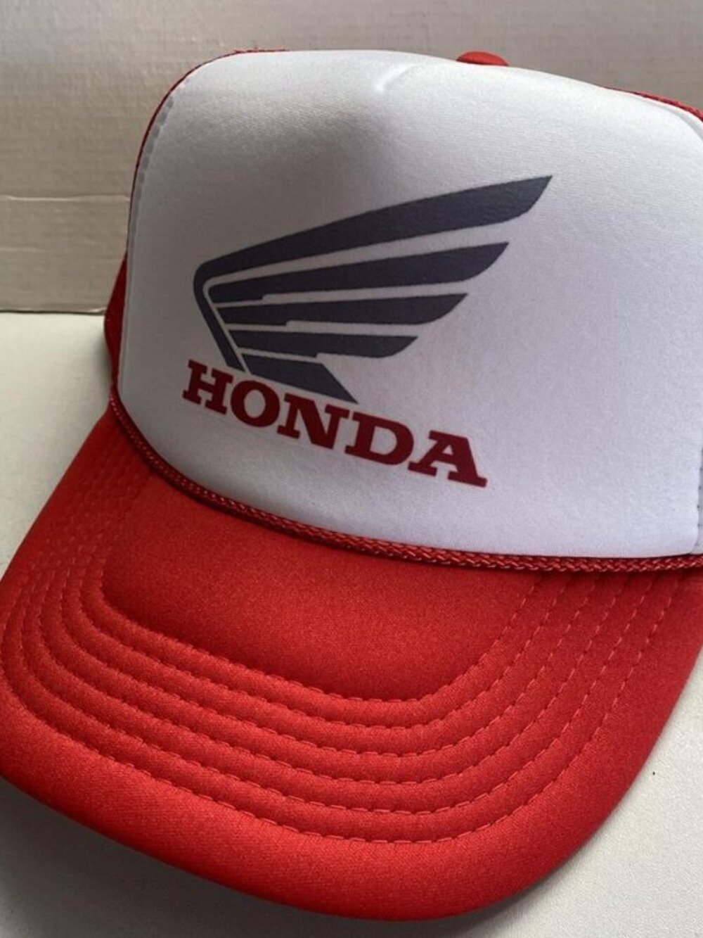 Vintage Honda Motorcycle Racing Foam Trucker Hat Red Snapback Retro USA Printed